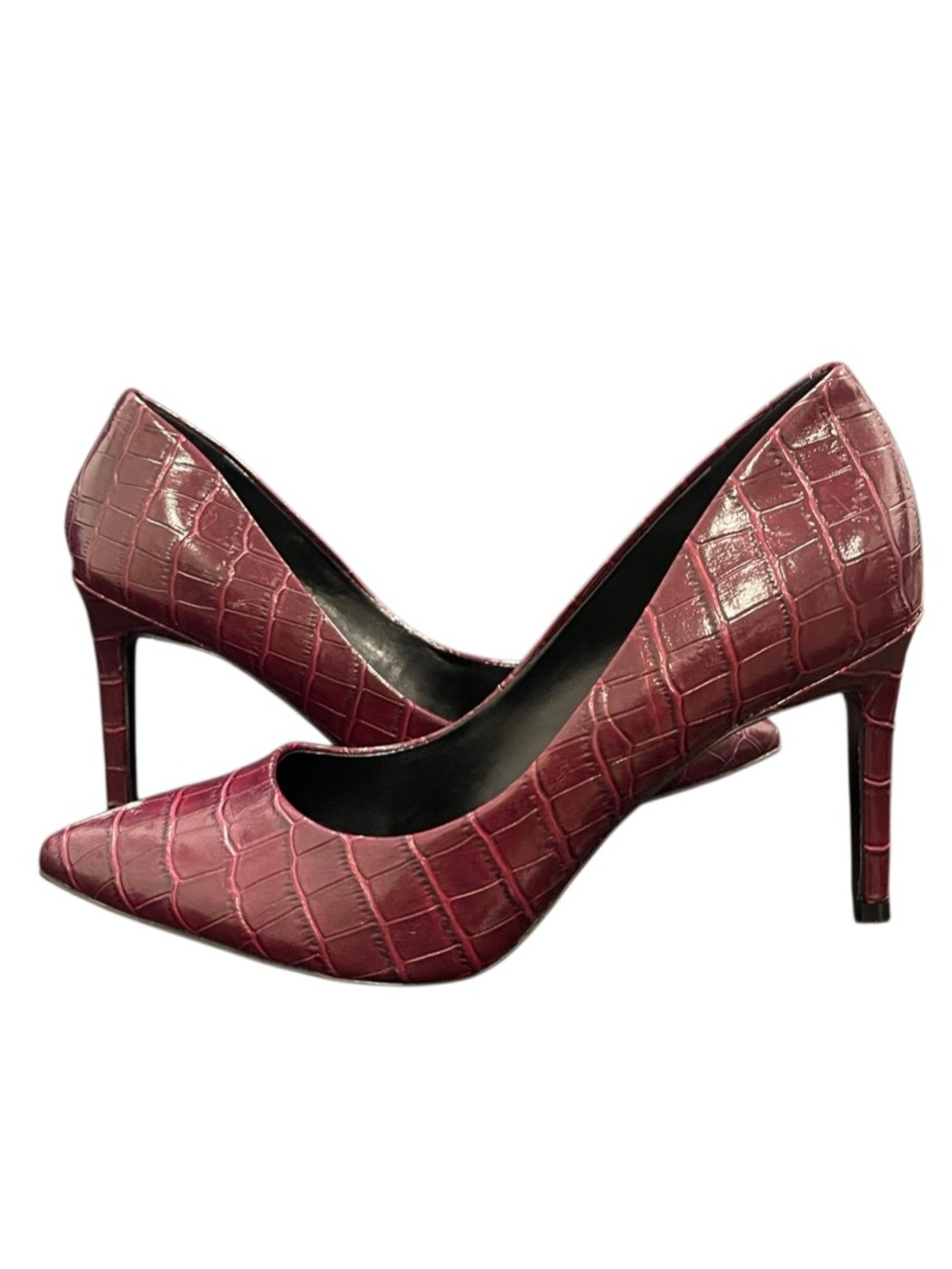 Nine West Burgundy Croc-Embossed Pointed Toe Stiletto Heels Size 9